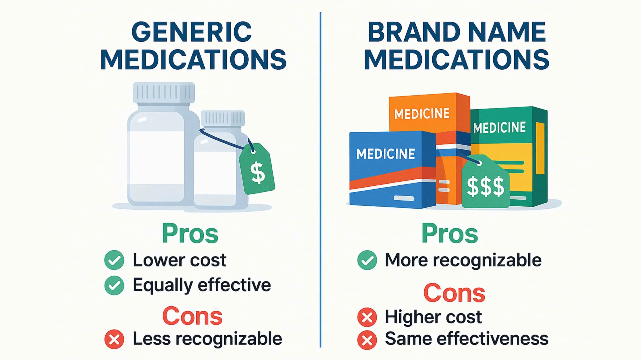 Pros and Cons of Generic and Brand Name Medications-min